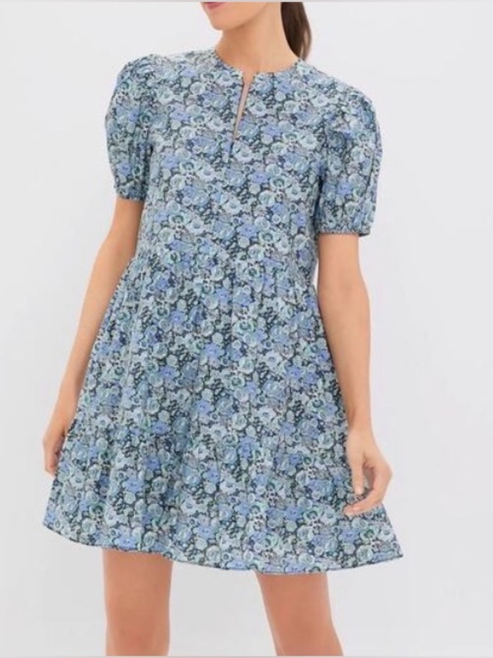 HYACINTH HOUSE Light Blue Ditsy Floral Zip Front Ellie Mini Dress Size L